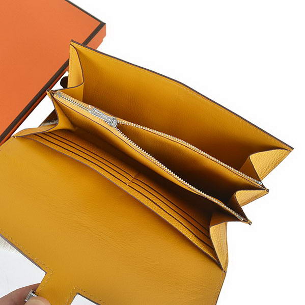 Cheap Fake Hermes Constance Long Wallets Yellow Calfskin Leather Silver